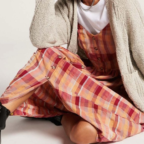 Volcom Auburn & Yellow Plaid NWT Madrasita Button-Front Sleeveless Dress SMALL - Picture 5 of 10